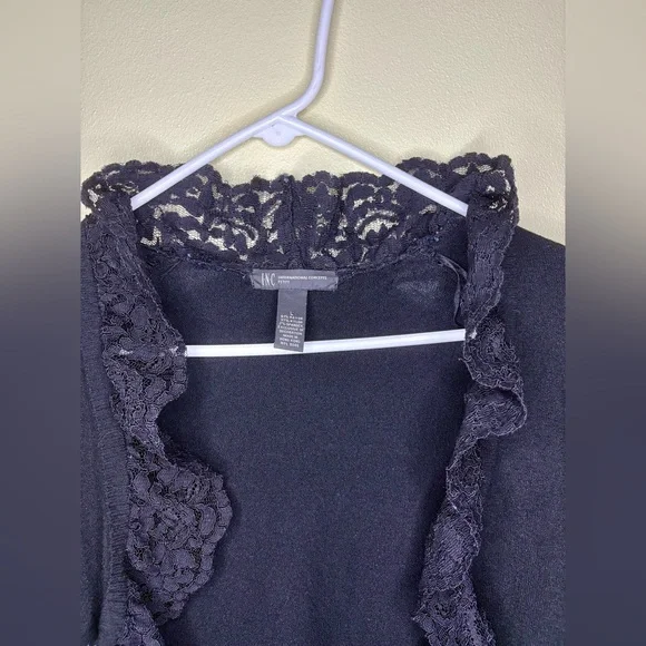 INC International Concepts Lace Trim Black Cardigan - Picture 3 of 9